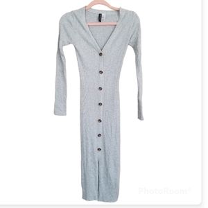 DIVIDED GREY BUTTON DOWN LONG SLEEVE SWEATER DRESS